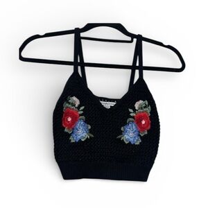 American Eagle Black Floral Embroidered Crop‎ Top